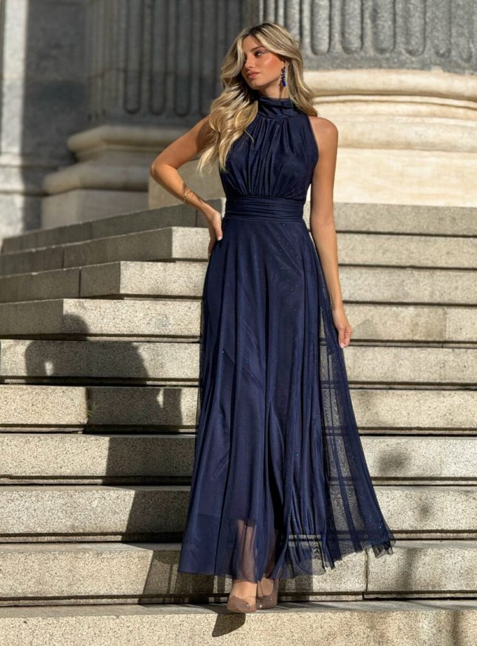 Vestido Tul Basic Halter Brillos