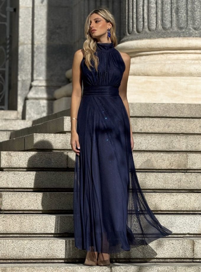 Vestido Tul Basic Halter Brillos