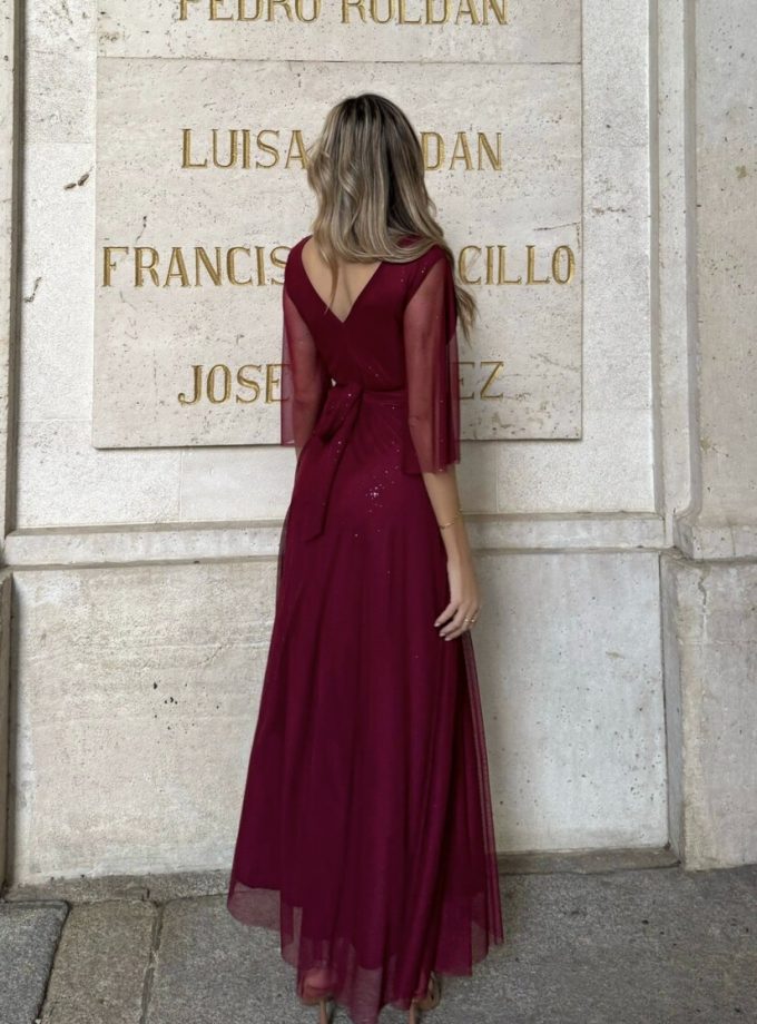 Vestido Tul Basic Manga Larga Brillos