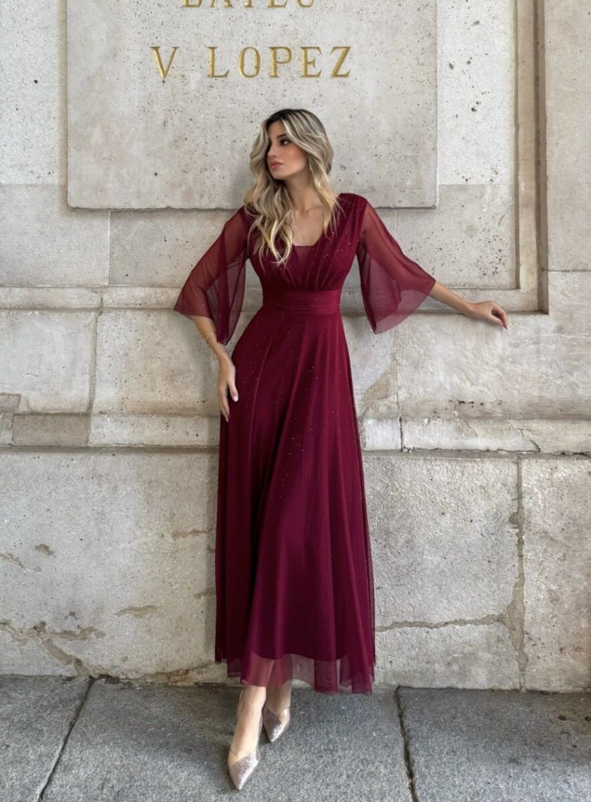 Vestido Tul Basic Manga Larga Brillos - Imagen 3