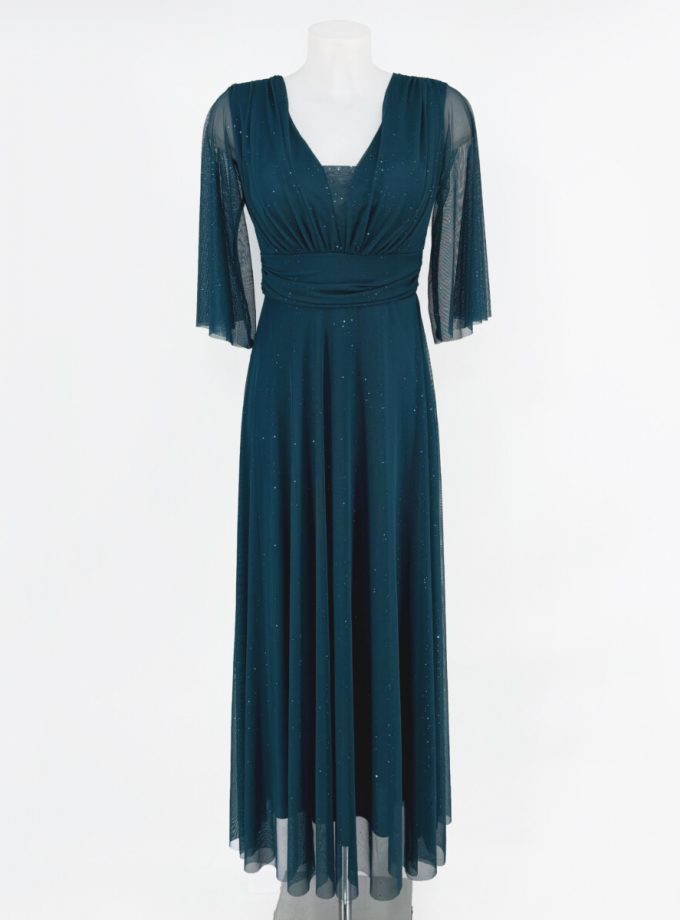 Vestido Tul Basic Manga Larga Brillos