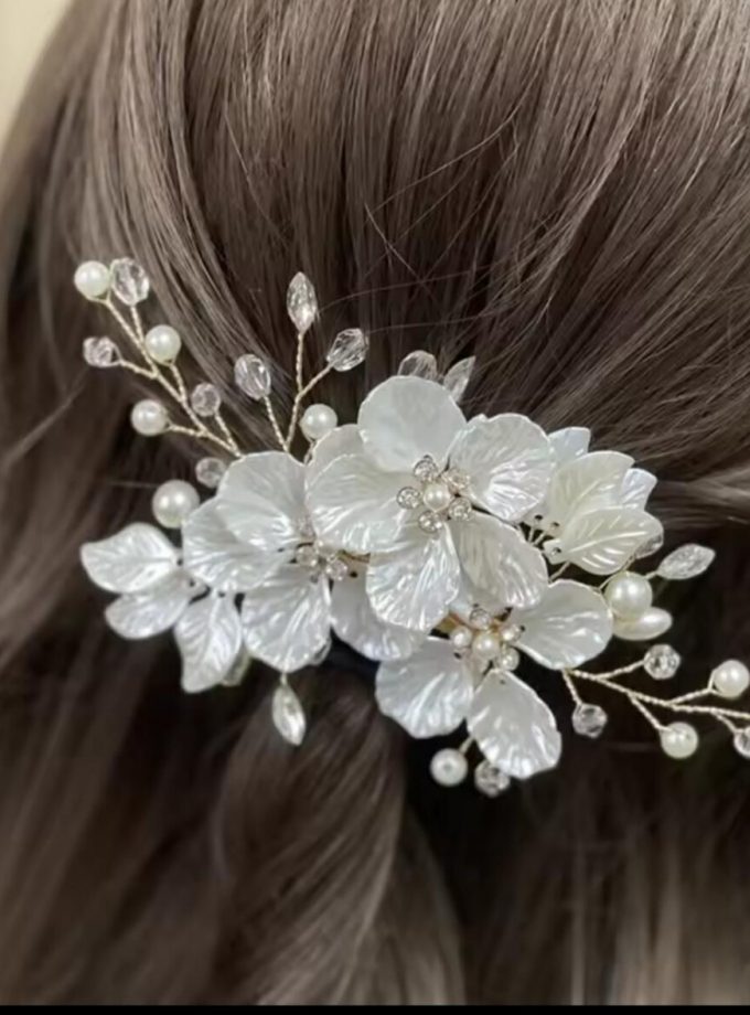 Tocado Novia Pinza Flores Nacaradas