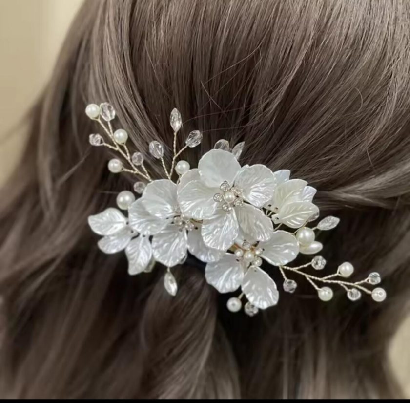 Tocado Novia Pinza Flores Nacaradas