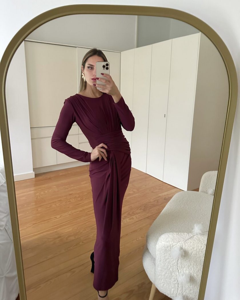 Vestido Drapeado Cintura Mangas - Imagen 3