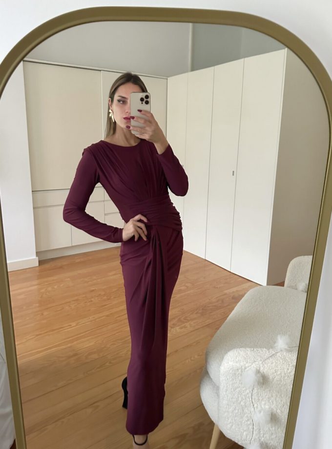 Vestido Mangas Largo Drapeado