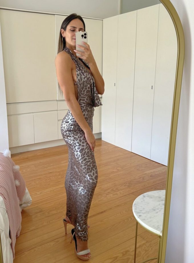 Vestido Seda Leo Escote Cascada