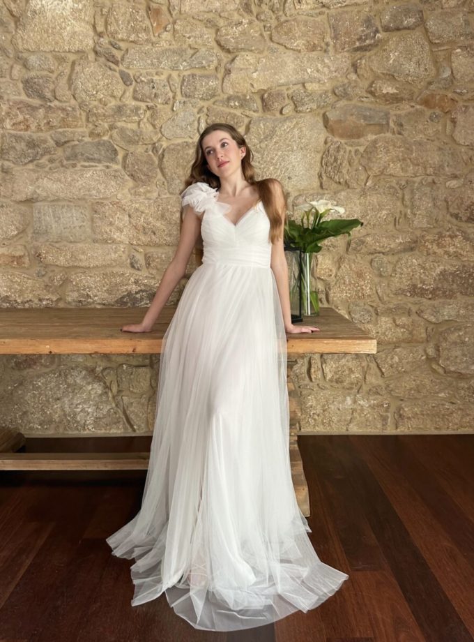 Vestido Tul Abertura Hombro Novia Curvy