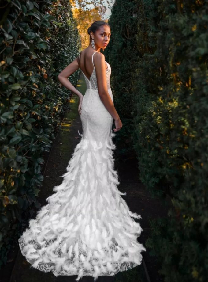 Vestido Sirena Novia Plumas