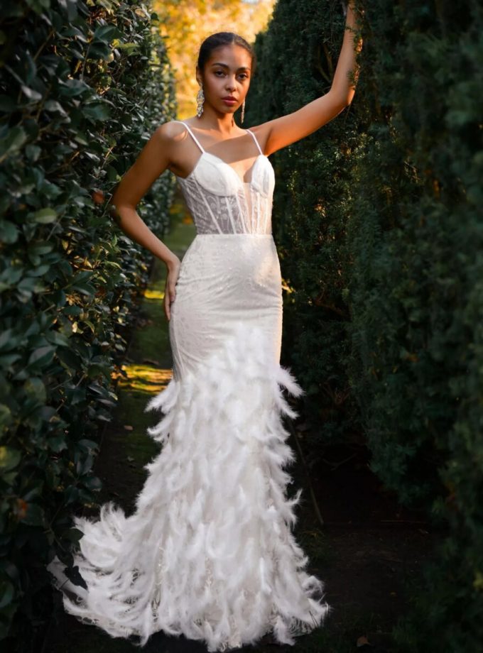 Vestido Sirena Novia Plumas