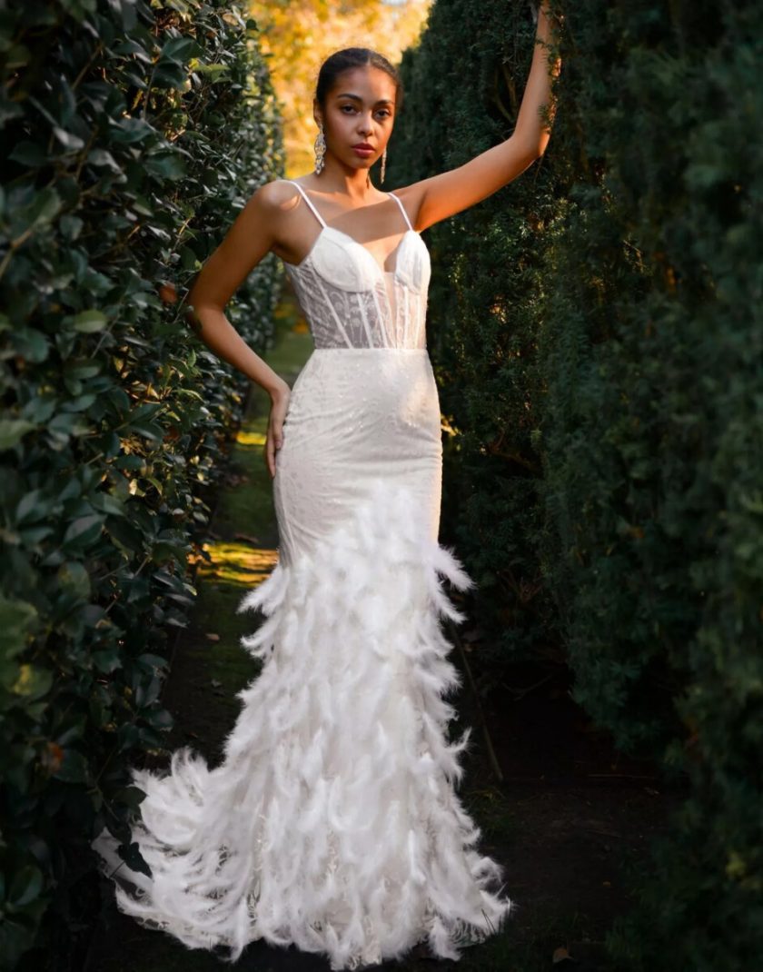 Vestido Sirena Novia Plumas - Imagen 2
