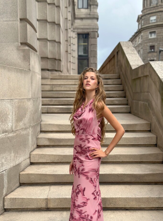 Vestido Estampado Escote Cascada