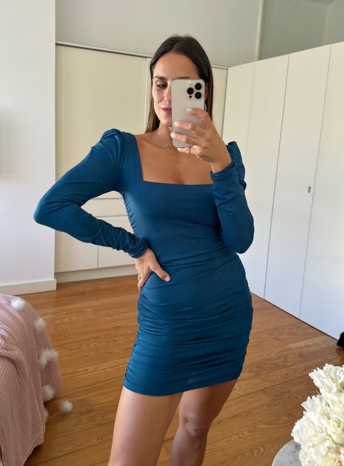 Vestido Drapeado Mangas Corto