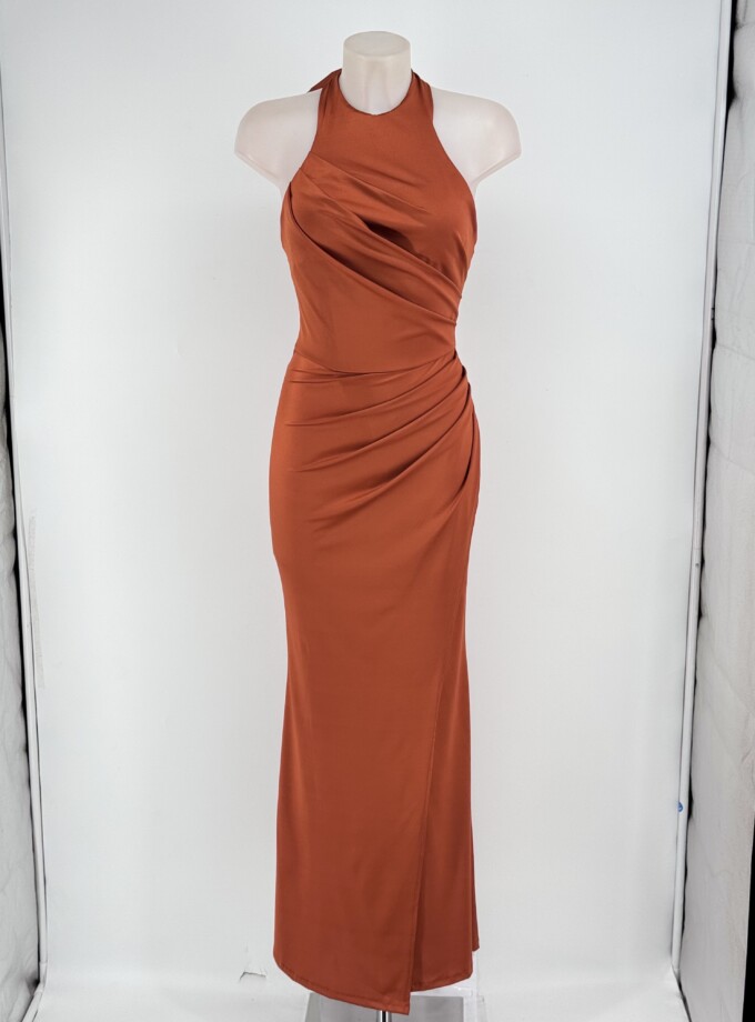 Vestido Seda Halter Drapeado