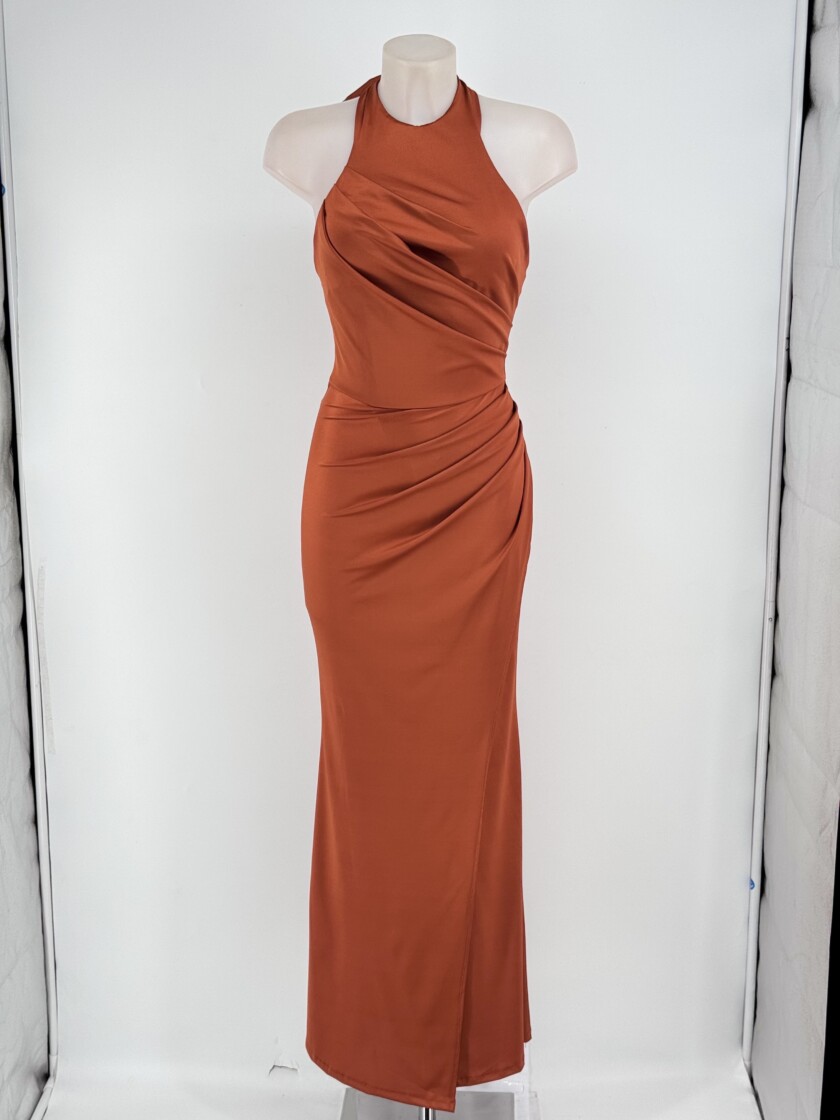 Vestido Seda Halter Drapeado