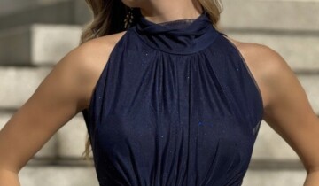 Vestido Tul Halter Brillos