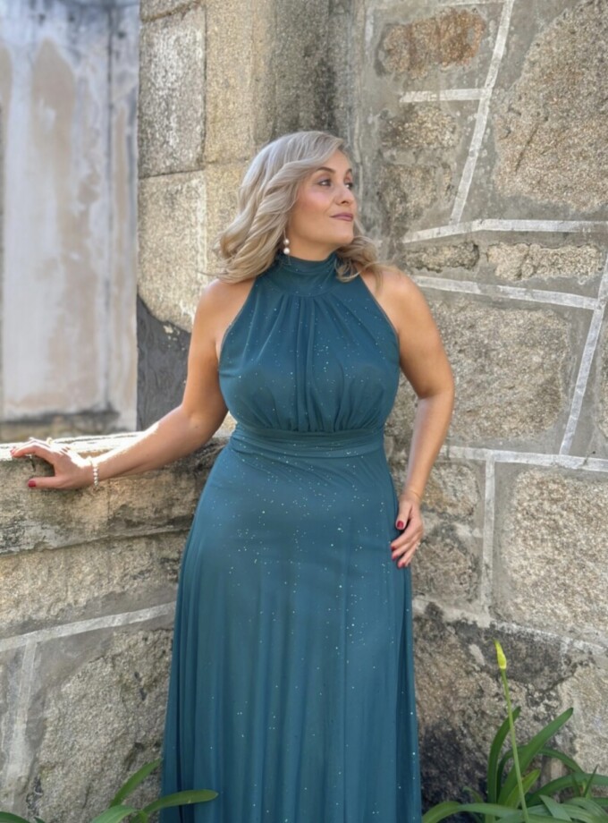 Vestido Tul Basic Halter Brillos