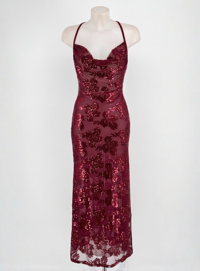 Vestido Lentejuelas Flores Largo