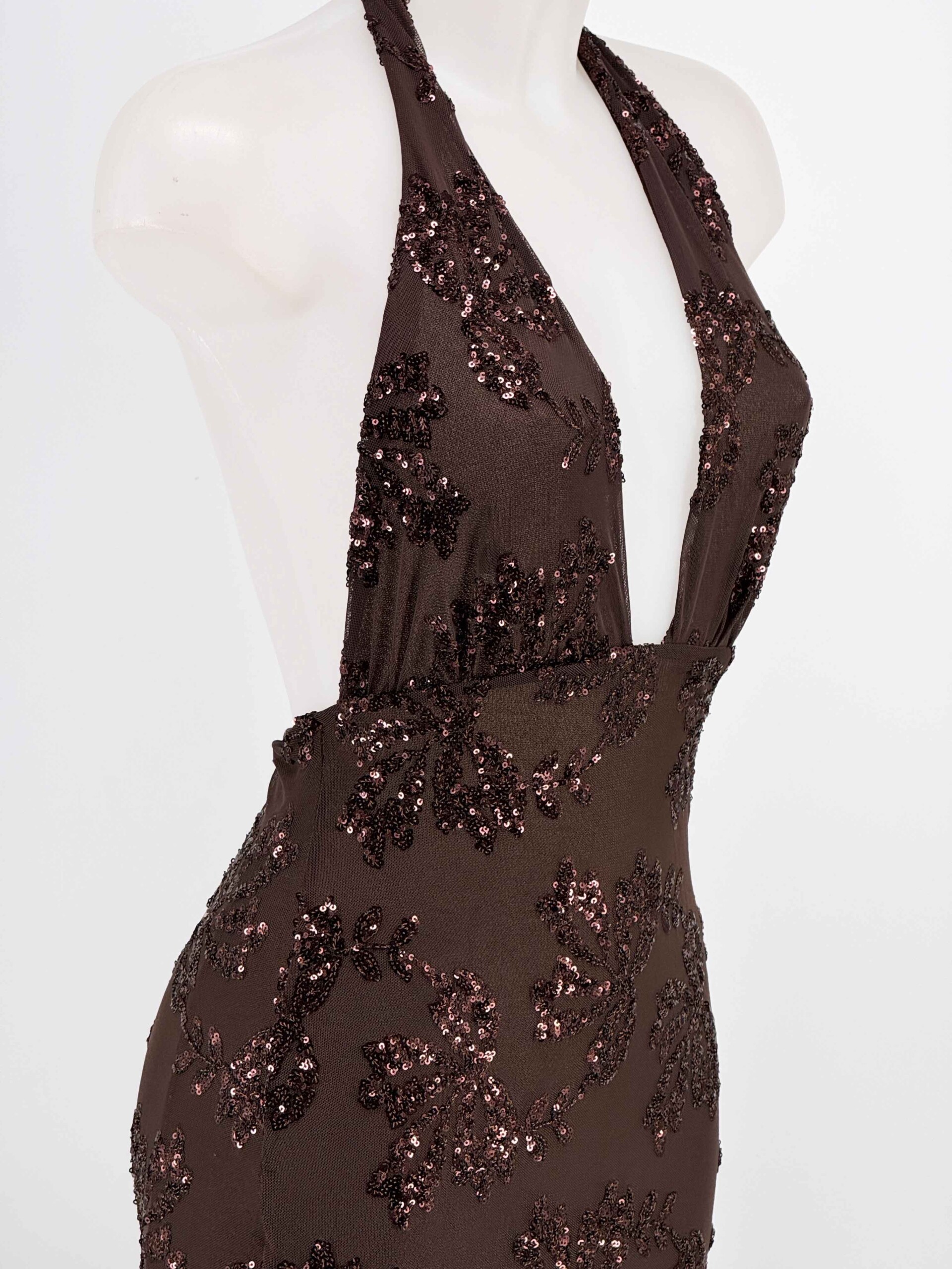 Vestido Lentejuelas Flores Atado Cuello