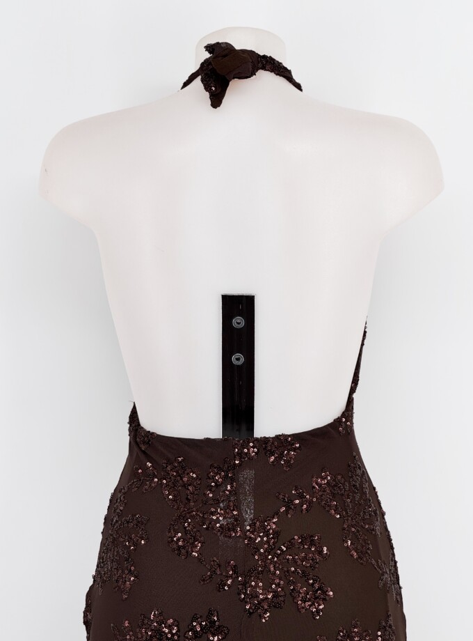 Vestido Lentejuelas Flores Atado Cuello