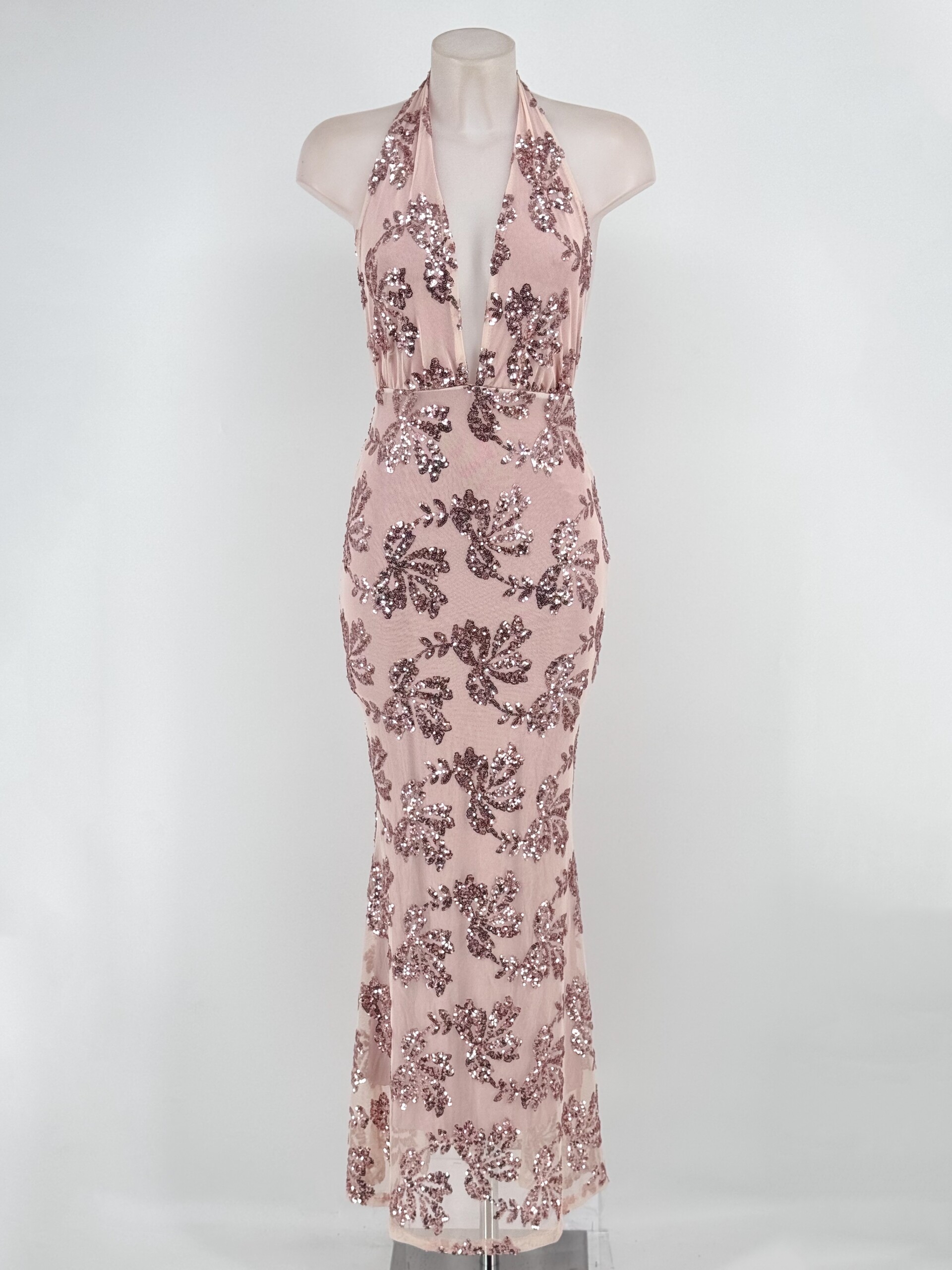 Vestido Lentejuelas Flores Atado Cuello