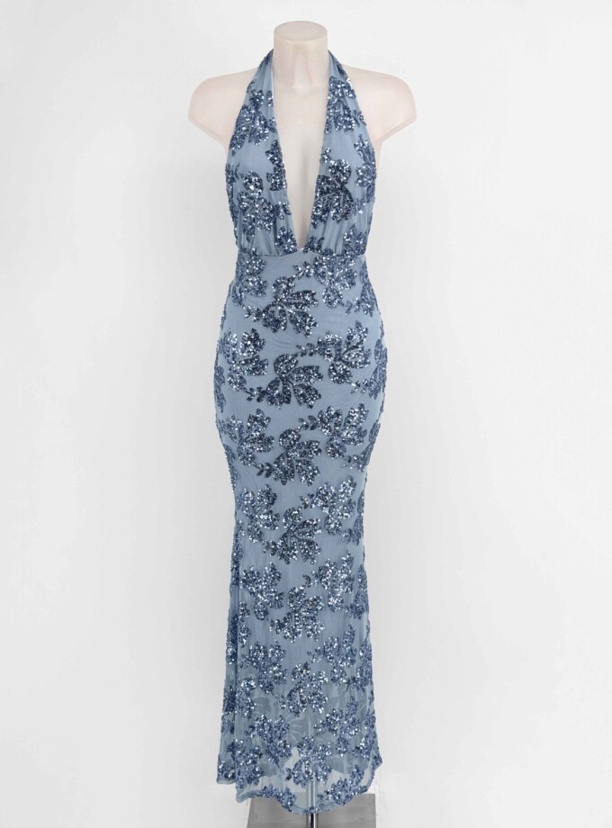 Vestido Lentejuelas Flores Atado Cuello