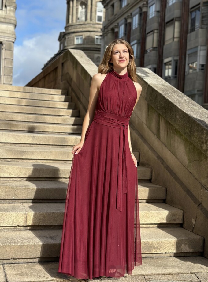 Vestido Tul Basic Halter Brillos