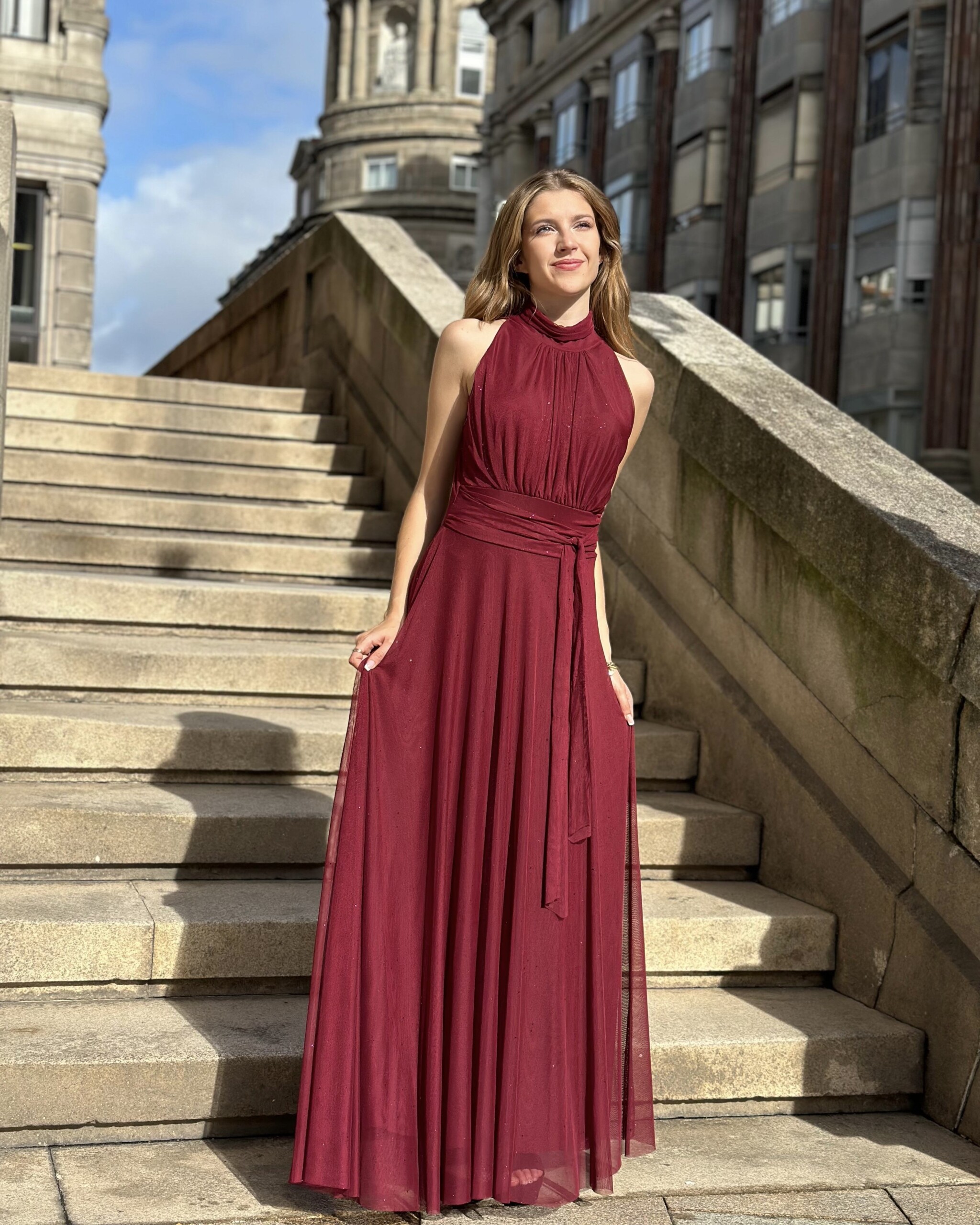 Vestido Tul Basic Halter Brillos