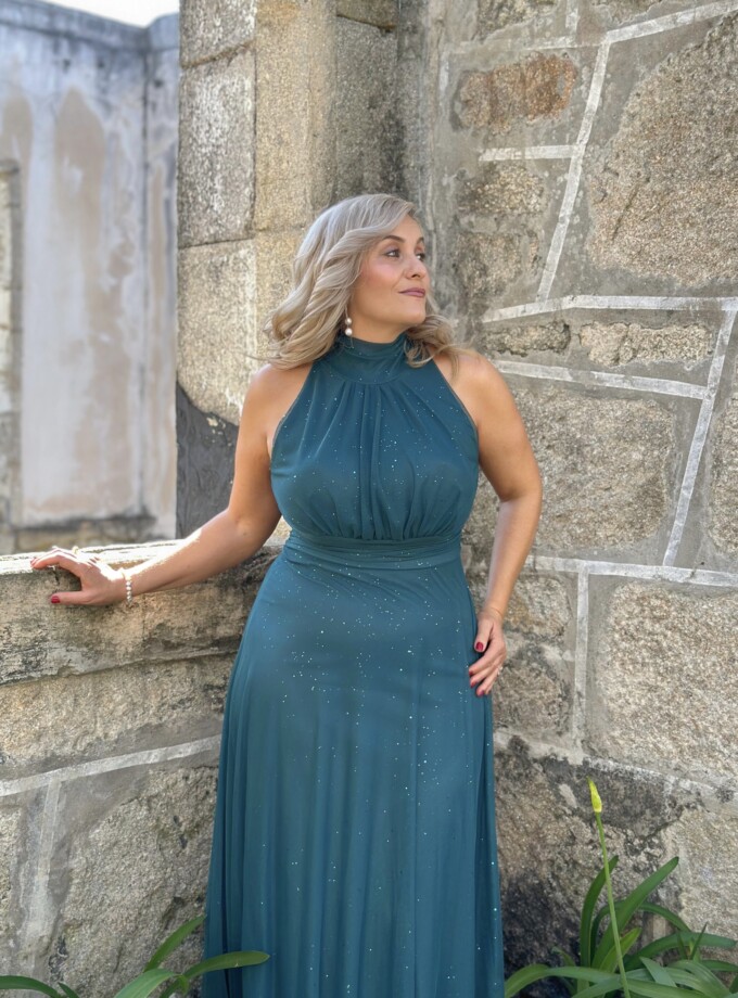 Vestido Tul Basic Halter Brillos