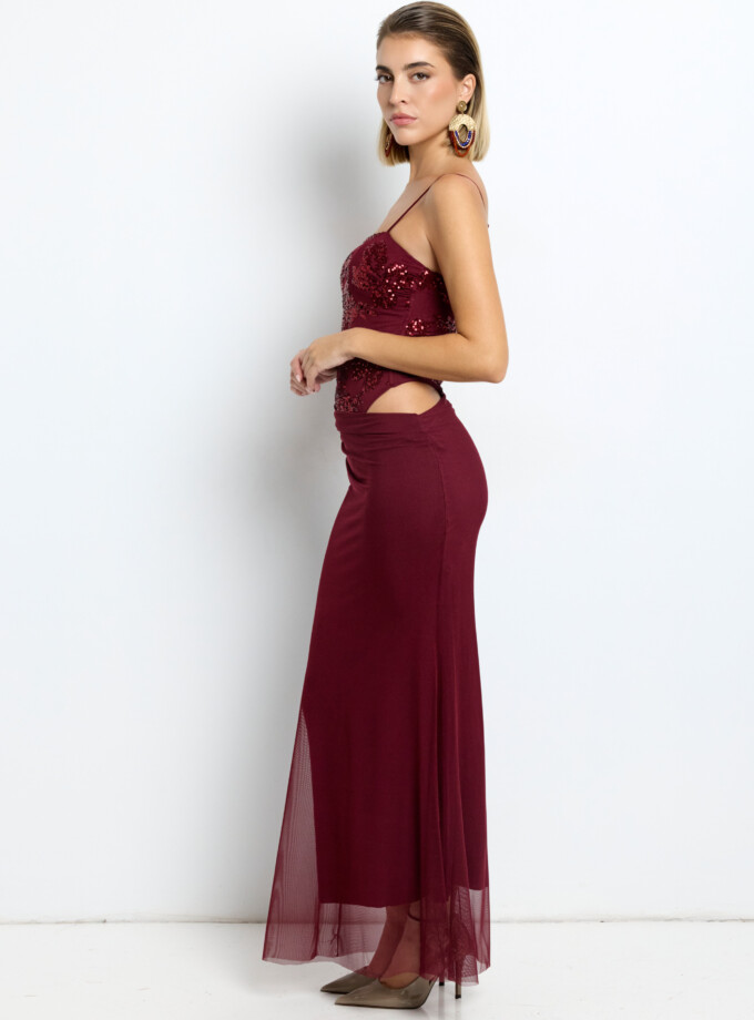 Vestido Lentejuelas Flores Falda Caida