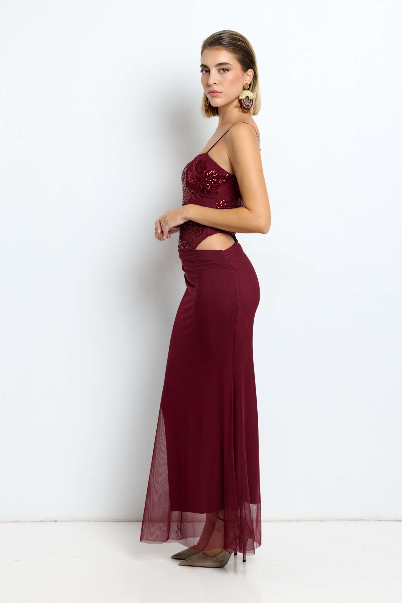 Vestido Lentejuelas Flores Falda Caida