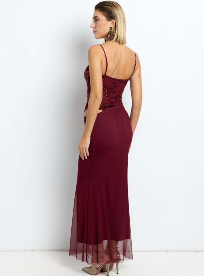 Vestido Lentejuelas Flores Falda Caida