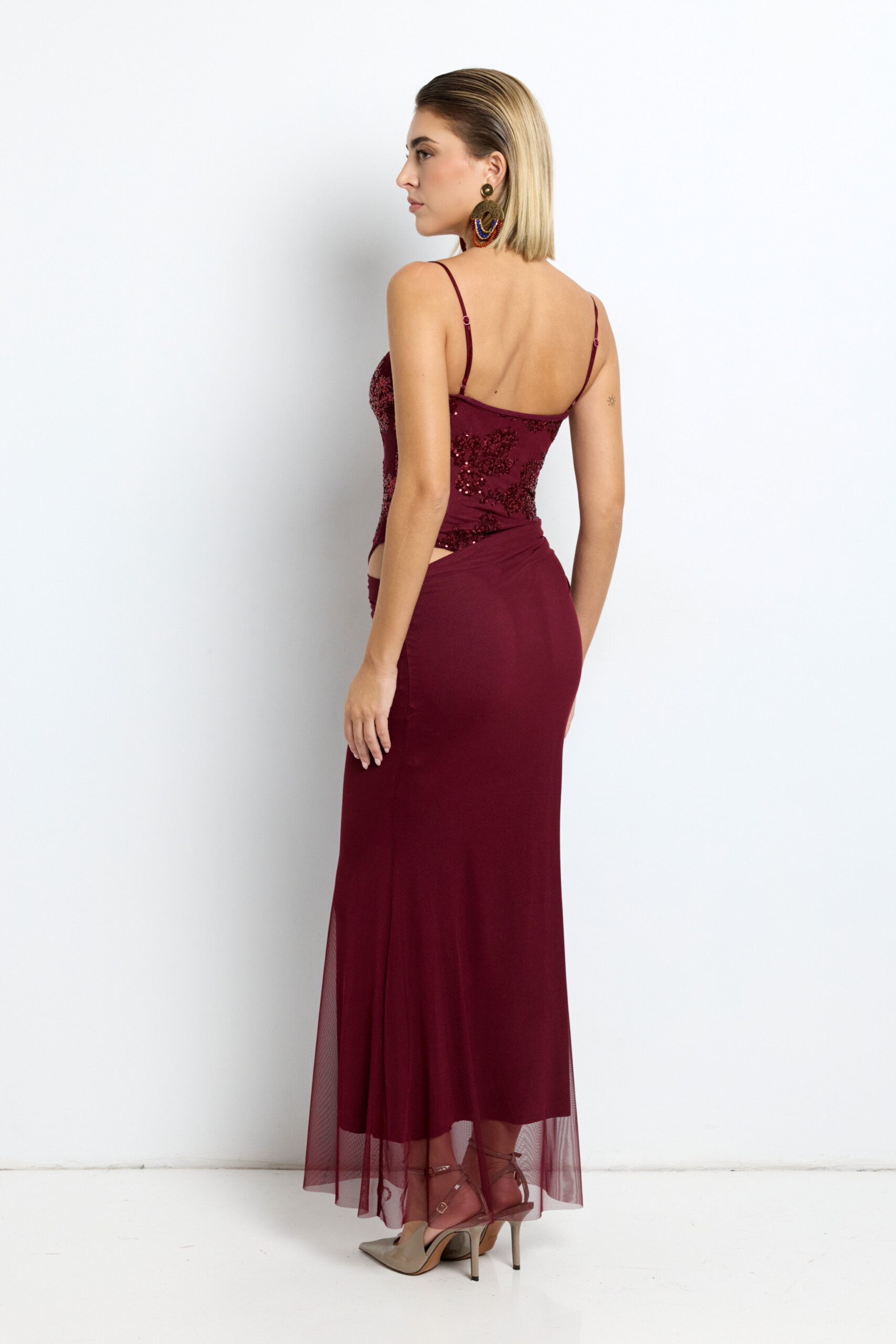 Vestido Lentejuelas Flores Falda Caida