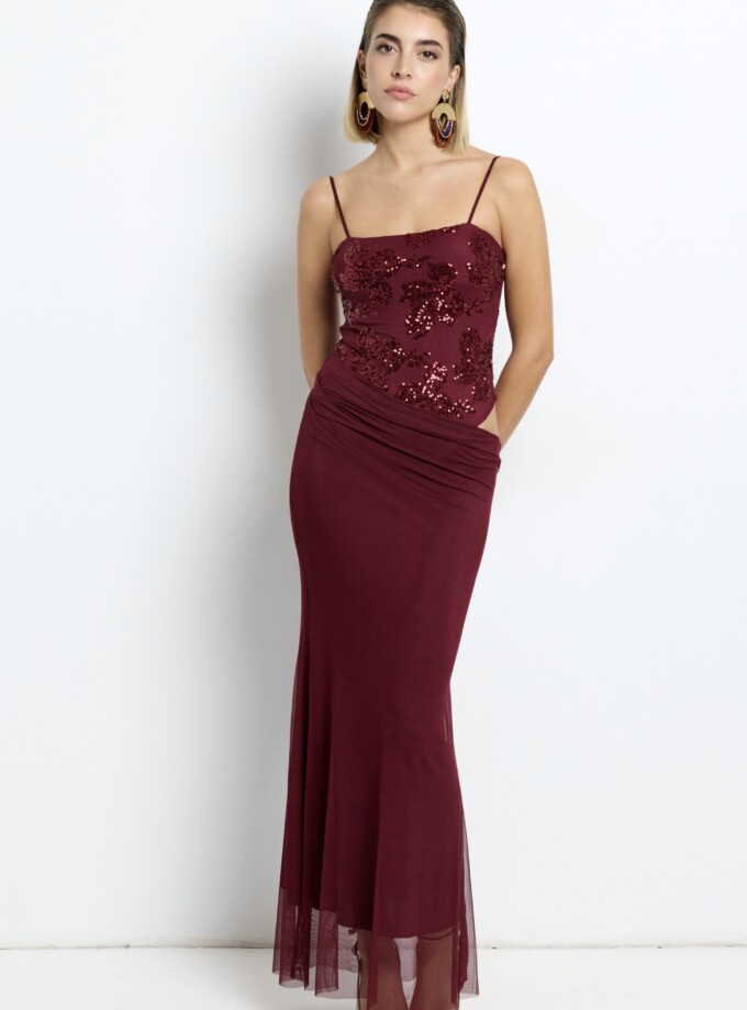 Vestido Lentejuelas Flores Falda Caida