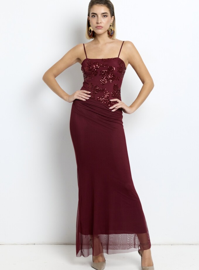 Vestido Lentejuelas Flores Falda Caida