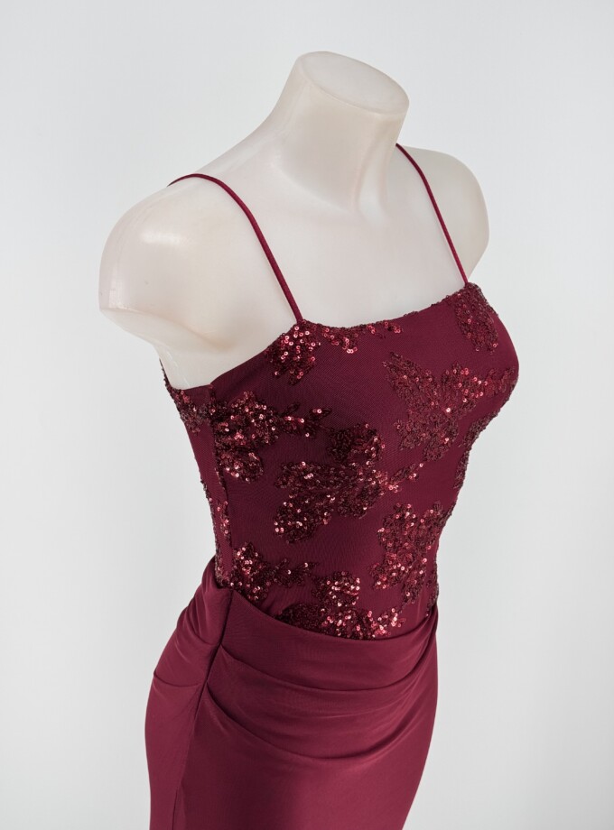 Vestido Lentejuelas Flores Falda Caida