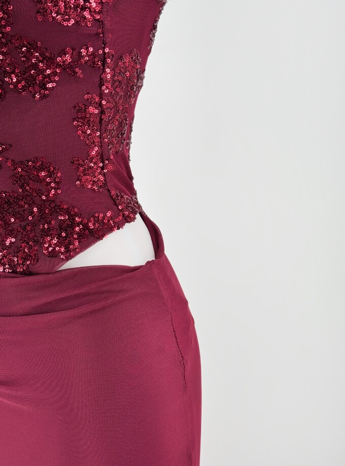 Vestido Lentejuelas Flores Falda Caida