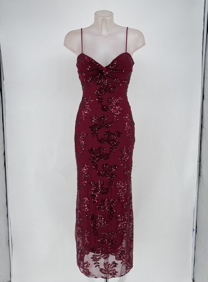 Vestido Lentejuelas Flores Nudo Pecho