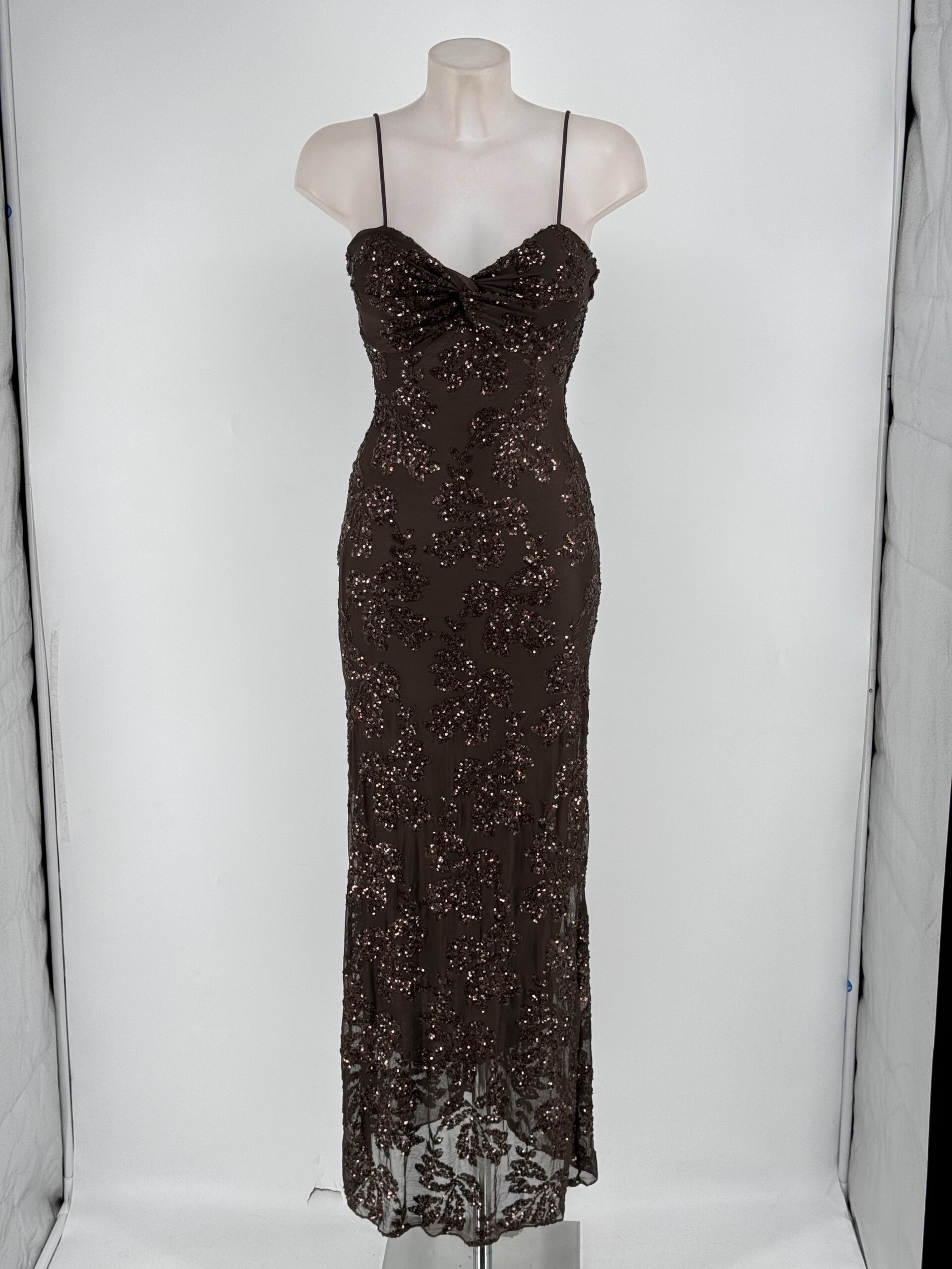 Vestido Lentejuelas Flores Nudo Pecho