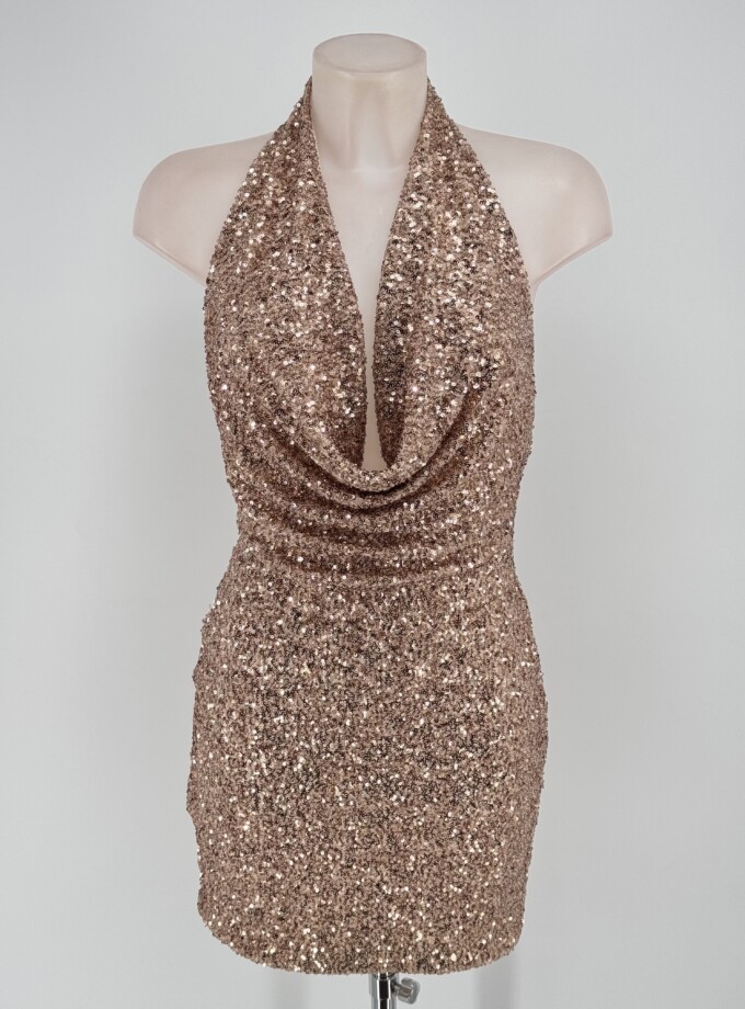 Vestido Lentejuelas Escote Cascada Corto