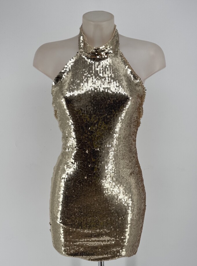 Vestido Lentejuelas Grandes Halter Espalda