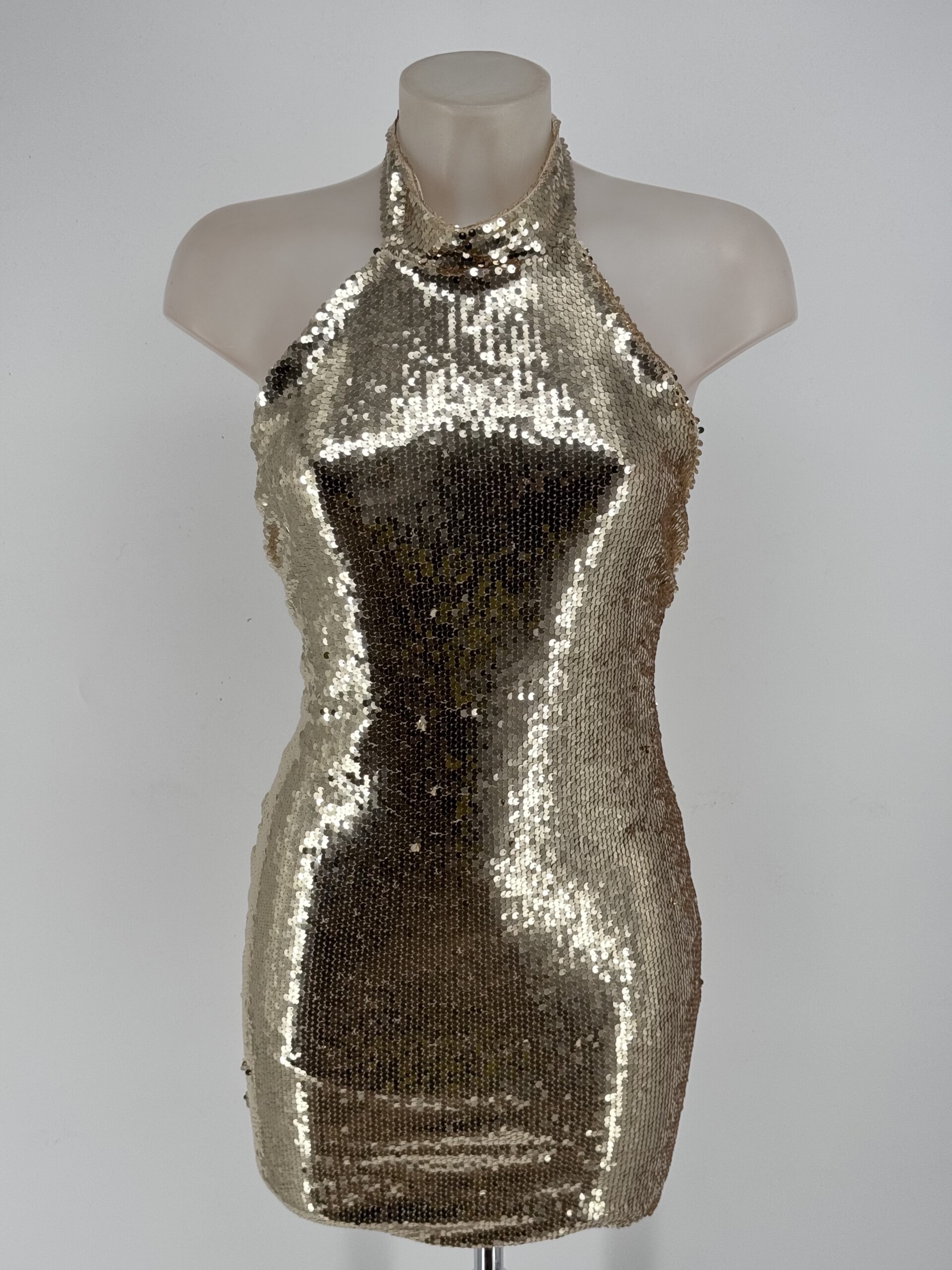 Vestido Lentejuelas Grandes Halter Espalda