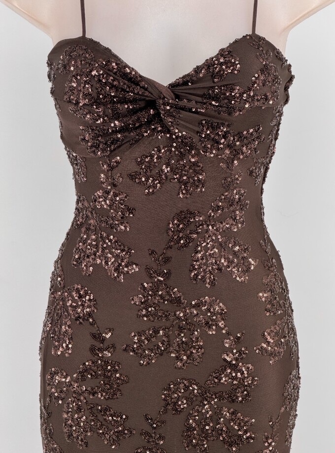 Vestido Lentejuelas Flores Nudo Pecho