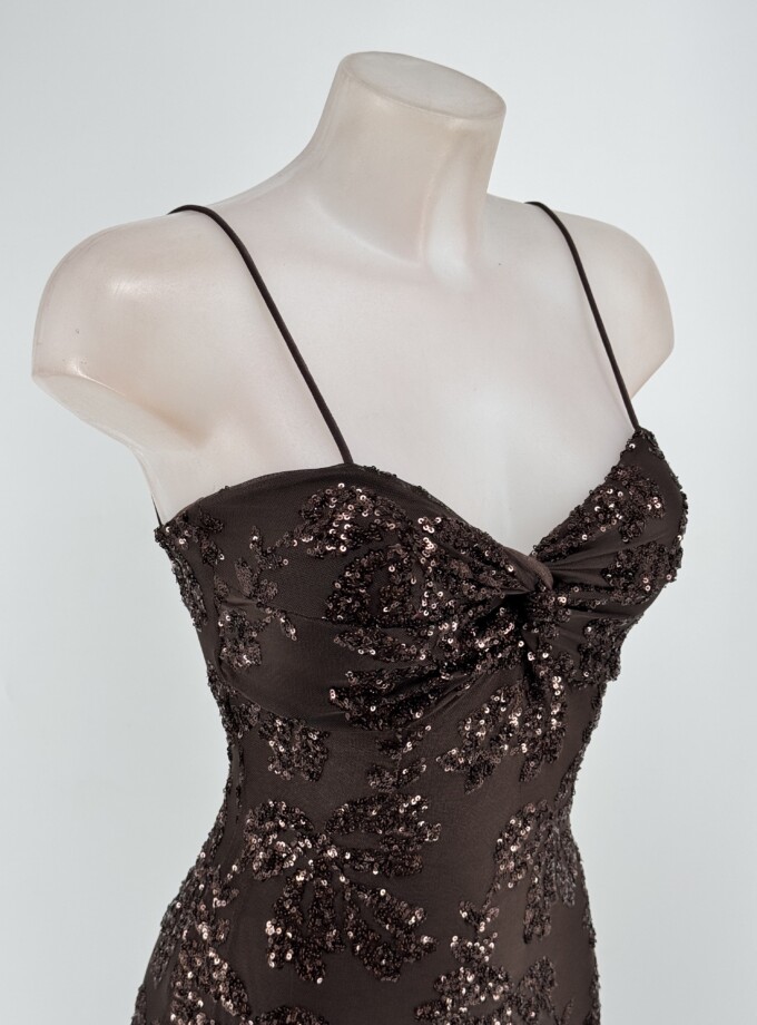 Vestido Lentejuelas Flores Nudo Pecho