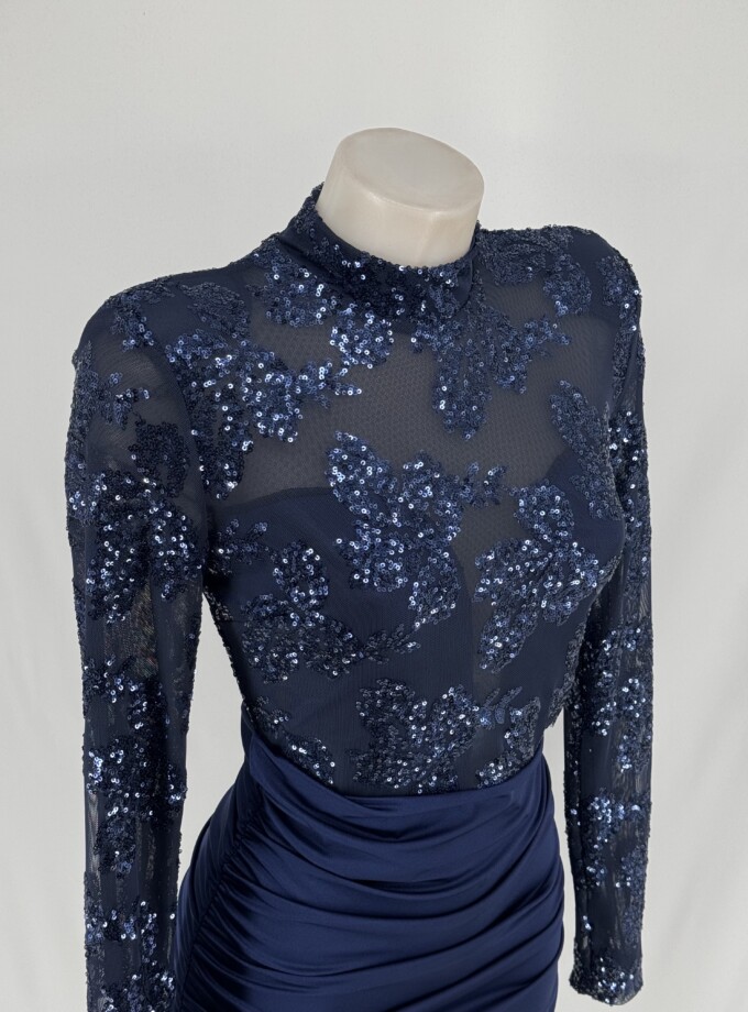 Vestido Lentejuelas Flores Manga Larga