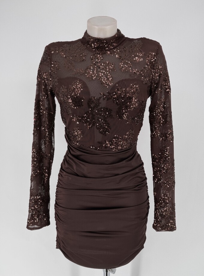 Vestido Lentejuelas Flores Manga Larga