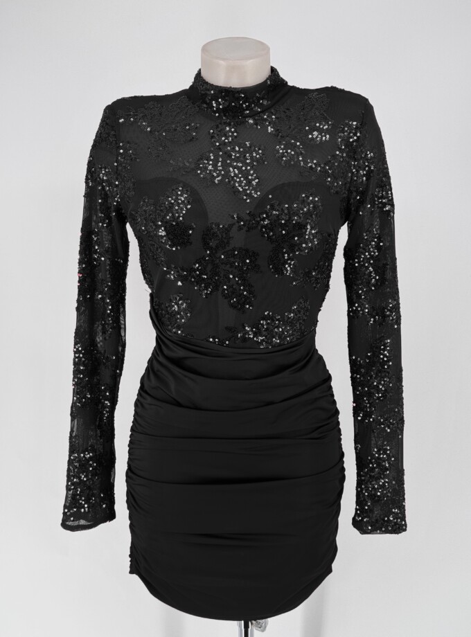 Vestido Lentejuelas Flores Manga Larga