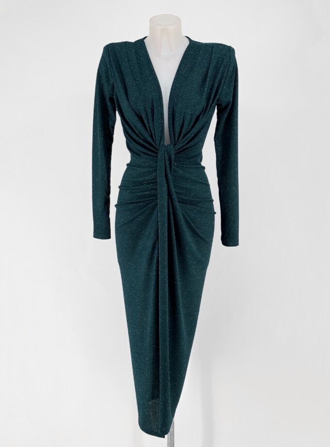 Vestido Lurex Escote Nudo Mangas