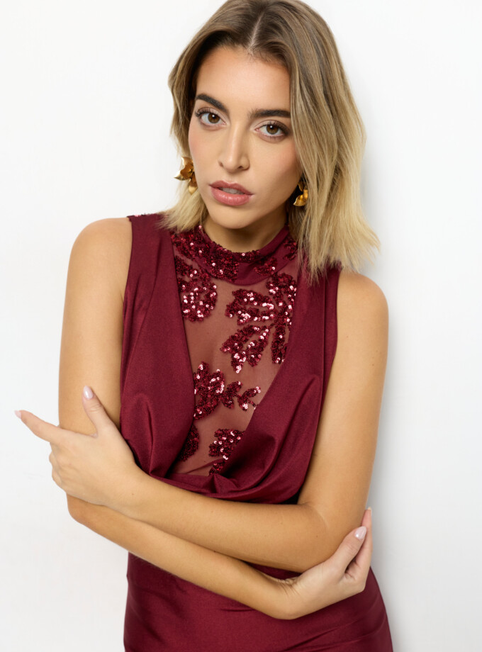 Vestido Lentejuelas Flores Pecho