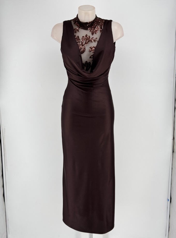 Vestido Lentejuelas Flores Pecho