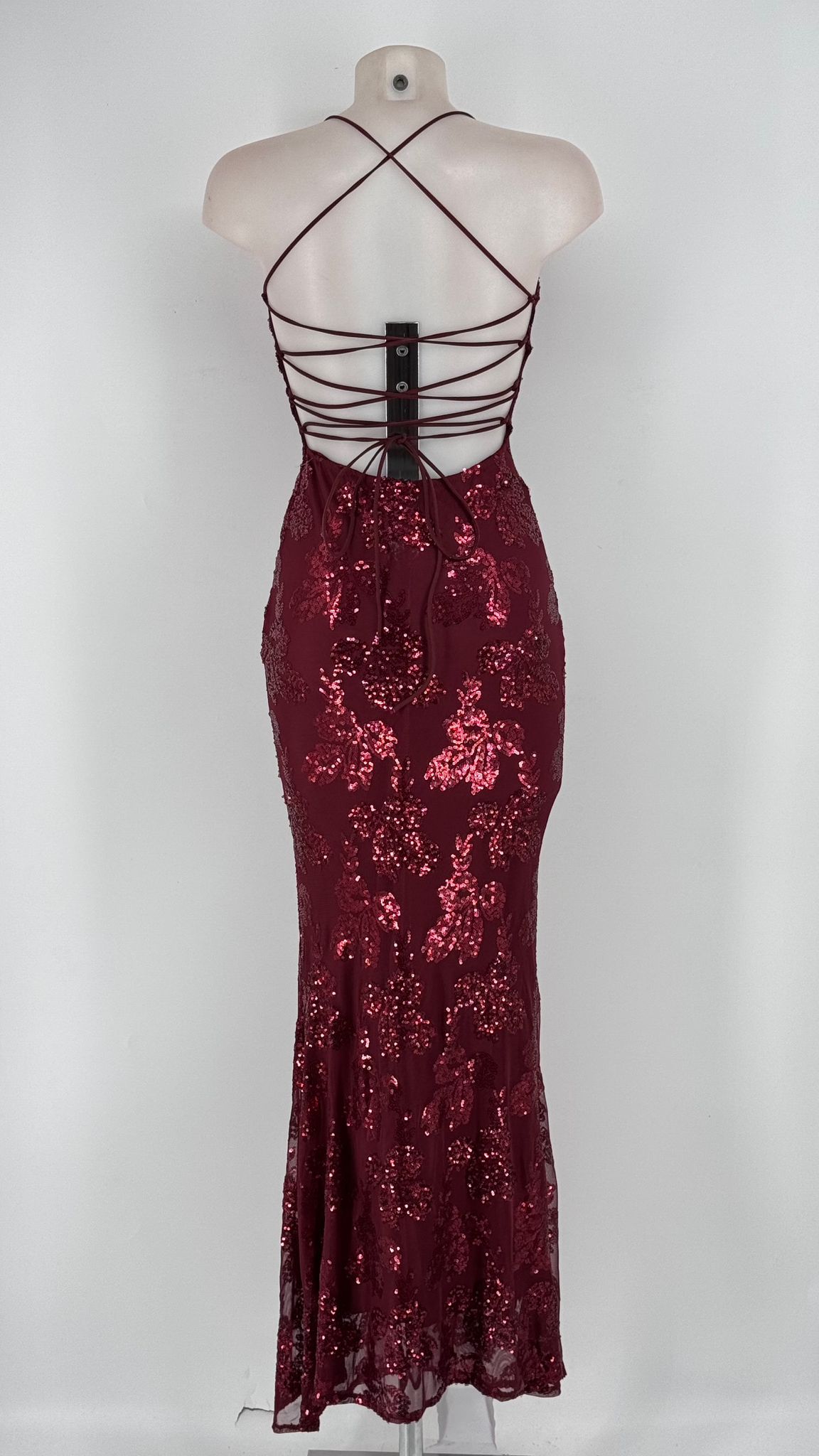 Vestido Lentejuelas Flores Cazuelas Espalda Cruzada